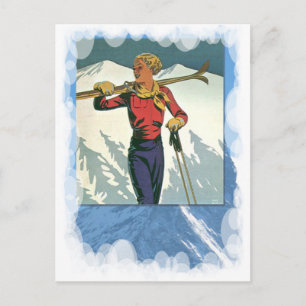 Vintage Wintersportarten - Skiausrüstung Postkarte