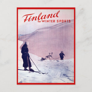 Vintage Wintersportarten, Skifinnland Postkarte