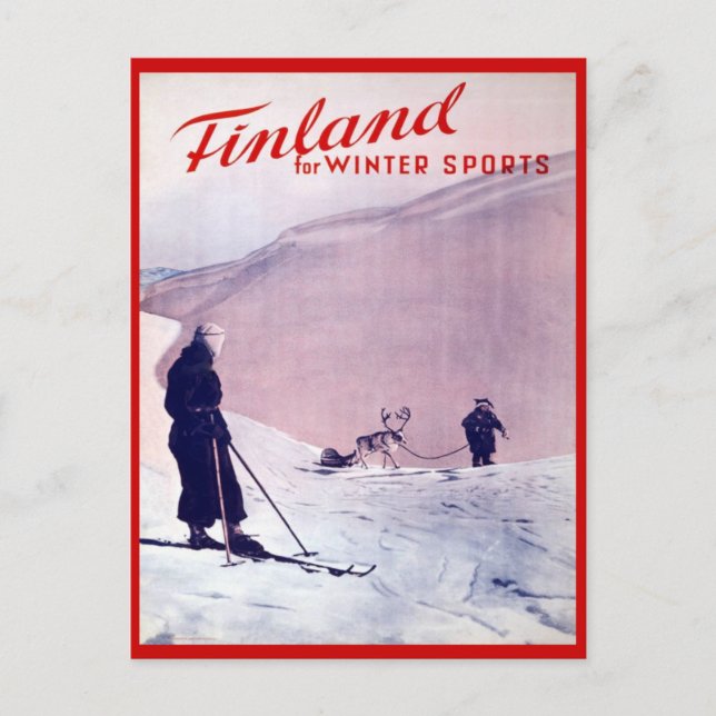 Vintage Wintersportarten, Skifinnland Postkarte (Vorderseite)