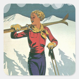Vintage Wintersportarten - Skigebiet Quadratischer Aufkleber