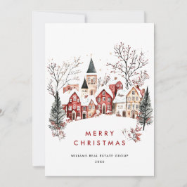 Vintage Winterstadt Weihnachtsbaum Unternehmen Feiertagskarte