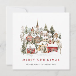 Vintage Winterstadt Weihnachtsbaum Unternehmen Feiertagskarte