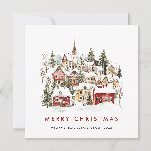 Vintage Winterstadt Weihnachtsbaum Unternehmen Feiertagskarte (Vorderseite)