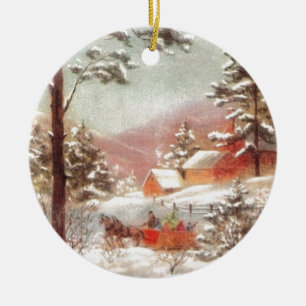 Vintage-Winterszene auf dem Land Keramikornament