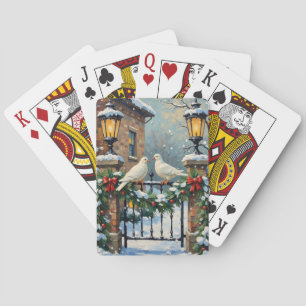 Vintage Wintertauben am Laternenbeleuchteten Tor W Spielkarten