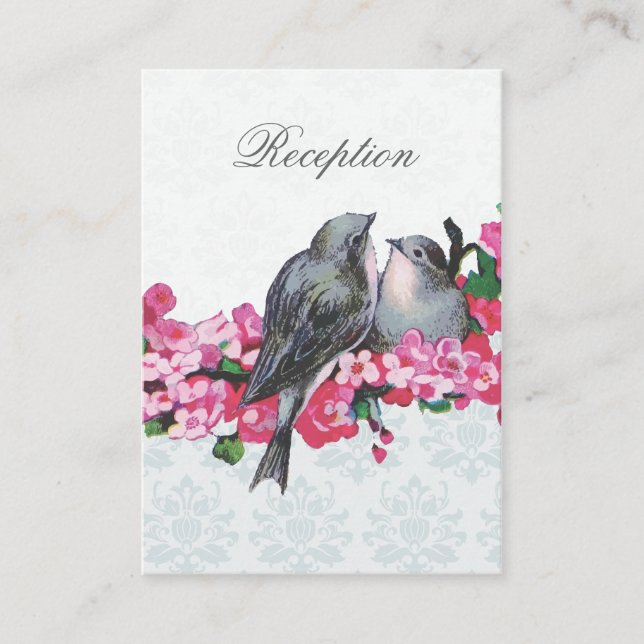 Vintage Wintervögel Hochzeitsempfang Begleitkarte (Vorderseite)