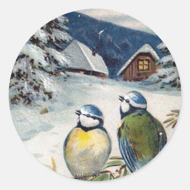 Vintage Wintervögel Runder Aufkleber (Vorderseite)