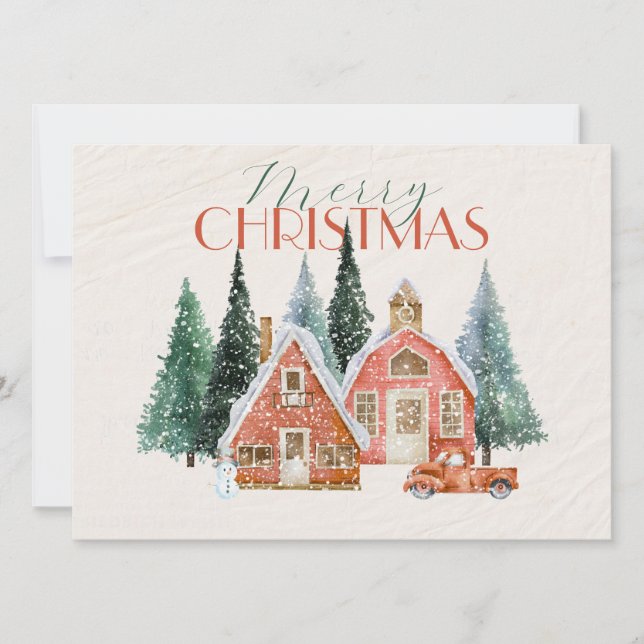 Vintage Winterwunderlandschaften Feiertagskarte (Vorderseite)