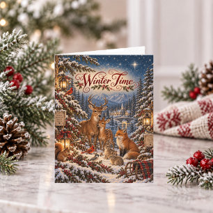 Vintage-Winterzeit-Illustration Feiertagskarte
