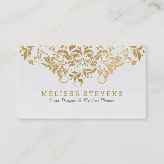 Vintage Wirbel aus Weiß und Gold Visitenkarte (Vorderseite)