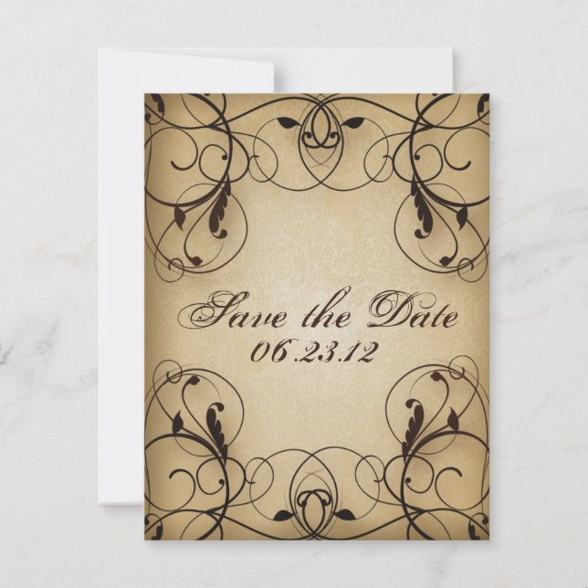 Vintage Wirbel mit Blumenbezug Save the Date (Vorderseite)