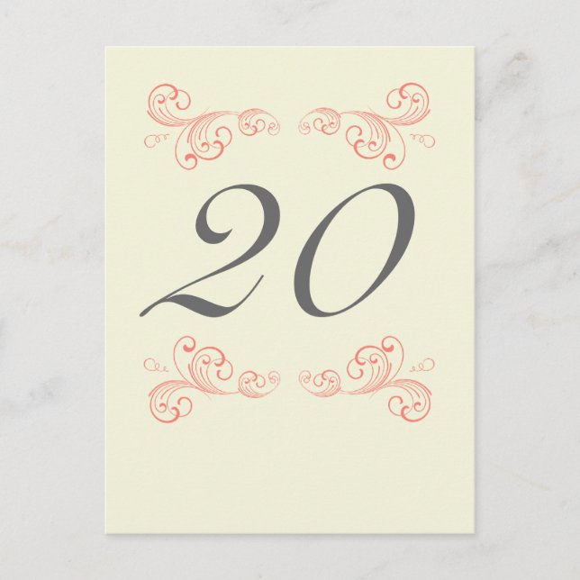 Vintage Wirbel, Orange, Gray Wedding Tischnummer (Vorderseite)