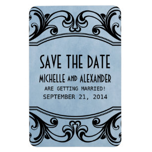 Vintage-Wirbel Save-the-Date-Magnet, Blau Magnet
