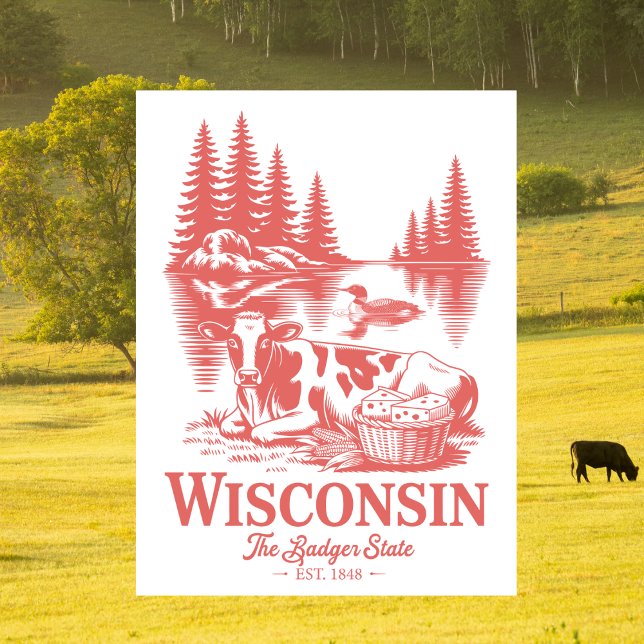 Vintage Wisconsin Badger State Kuh Postkarte (Vintage Wisconsin Badger State Cow Postcard
)