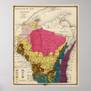 Vintage Wisconsin Geology Map (1878) Poster