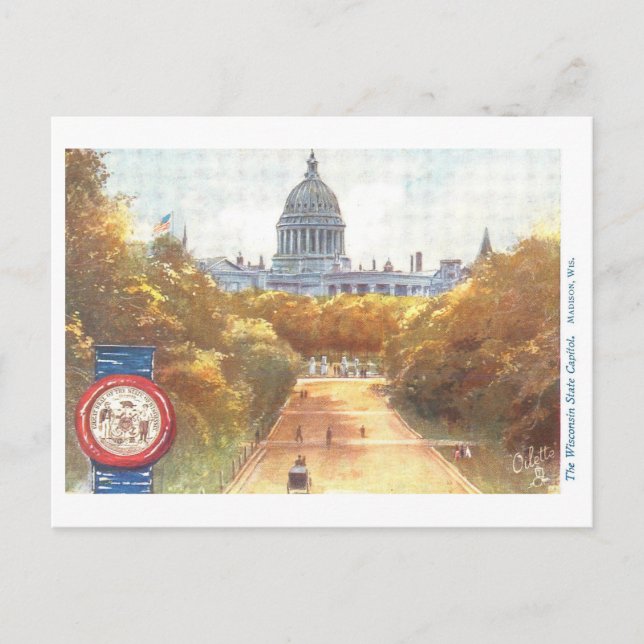Vintage Wisconsin-Hauptstadt mit Siegel Postkarte (Vorderseite)