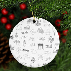Vintage-Wissenschaft Schwarz-Weiß-Muster Weihnacht Keramik Ornament