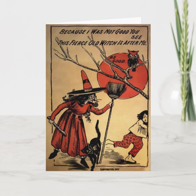 Vintage Witch Halloween Card Feiertagskarte (Vorderseite)