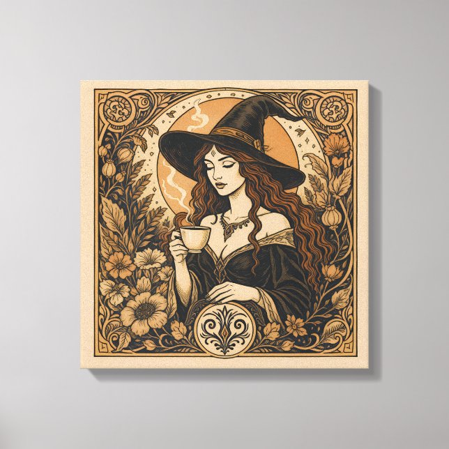 Vintage Witch Tea Time Leinwanddruck (Vorderseite)