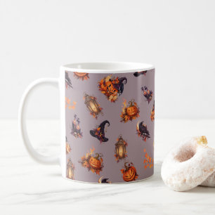 Vintage Witchy Halloween Pumpkins & Ravens Pattern Kaffeetasse