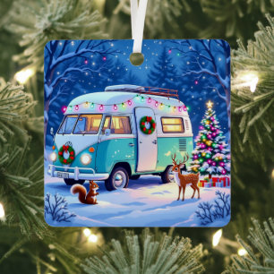 Vintage-Wohnmobil-Weihnachten und Waldtiere-Gedich Ornament Aus Metall