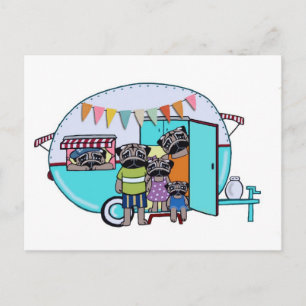Vintage-Wohnwagen-Möpse Postkarte