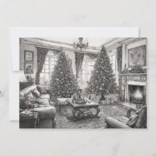 Vintage-Wohnzimmer mit Weihnachtsbaum Feiertagskarte