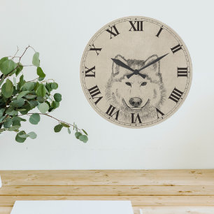 Vintage Wolf Große Wanduhr