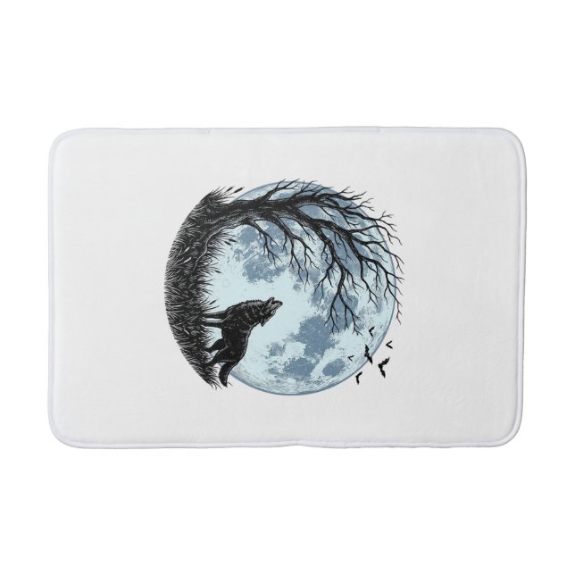 Vintage-Wolf-Heulender-Mond-Baum-Silhouette-Design Badematte (Vorderseite)