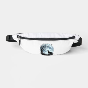 Vintage-Wolf-Heulender-Mond-Baum-Silhouette-Design Bauchtasche