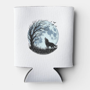 Vintage-Wolf-Heulender-Mond-Baum-Silhouette-Design Dosenkühler