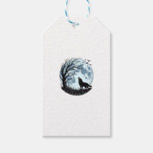 Vintage-Wolf-Heulender-Mond-Baum-Silhouette-Design Geschenkanhänger