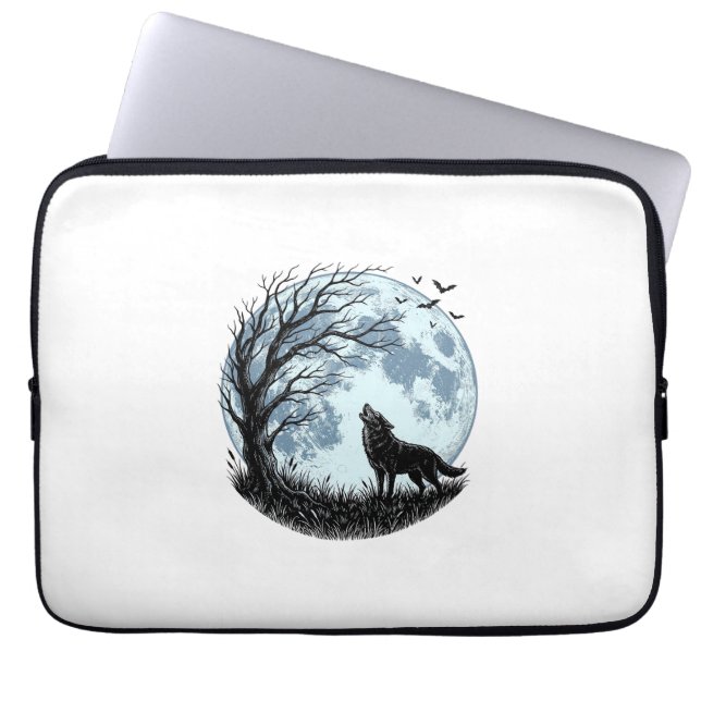Vintage-Wolf-Heulender-Mond-Baum-Silhouette-Design Laptopschutzhülle (Vorderseite)