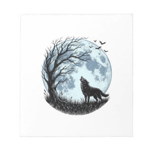 Vintage-Wolf-Heulender-Mond-Baum-Silhouette-Design Notizblock
