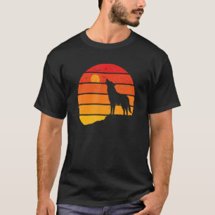 Vintage Wolf heult in den Sonnenuntergang Retro Wo T-Shirt