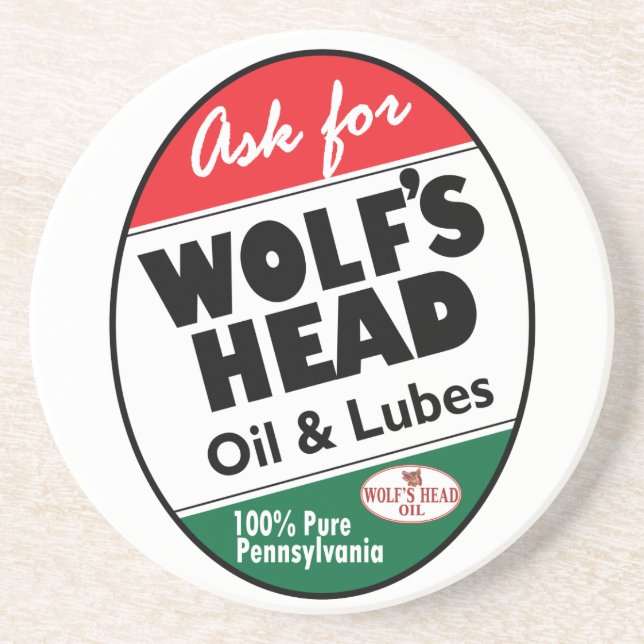 Vintage Wolfs Head Schild Sandstein Untersetzer (Vorne)