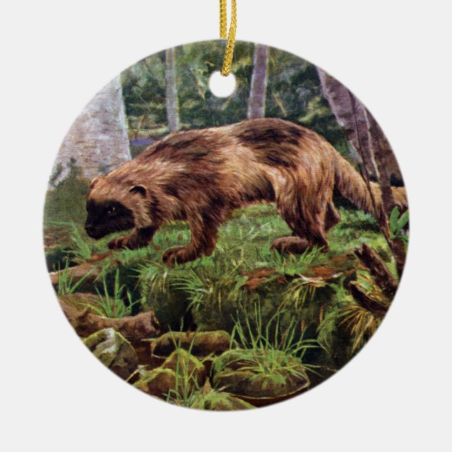 Vintage Wolverine-Illustration Keramik Ornament (Vorne)