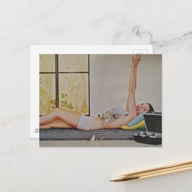 Vintage woman 1957 weight loss ad postkarte (Vorderseite/Rückseite Beispiel)