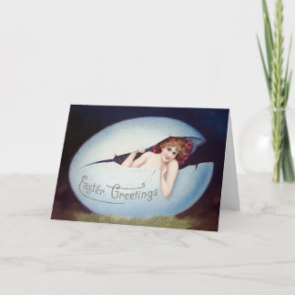 Vintage Woman in Egg Easter Card Feiertagskarte