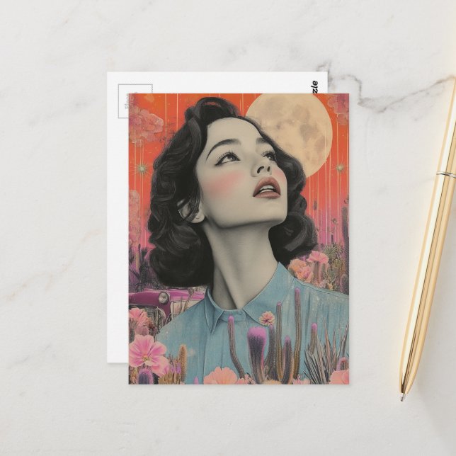 Vintage Woman in the Desert Postkarte (Vorderseite/Rückseite Beispiel)