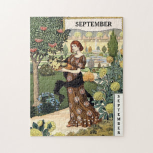 Vintage Woman Monatlicher Gartenbau SEPTEMBER Farb Puzzle