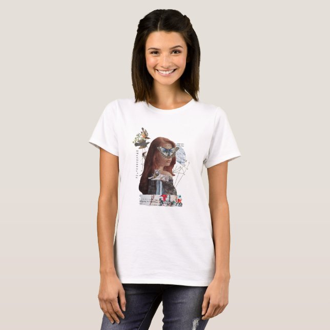  Vintage Woman Tiger Bird Surreal Collage T-Shirt (Vorne ganz)