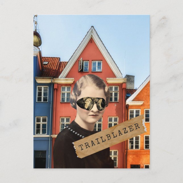 Vintage Woman Trailblazer Kitsch Altered Art Pos Postkarte (Vorderseite)
