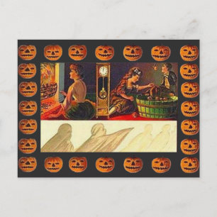Vintage Women, Ghost and Jack o' Lanterns Postkarte