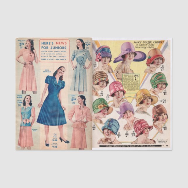 Vintage Women's Fashion Hats & Dresses Seidenpapier (Vorderseite)