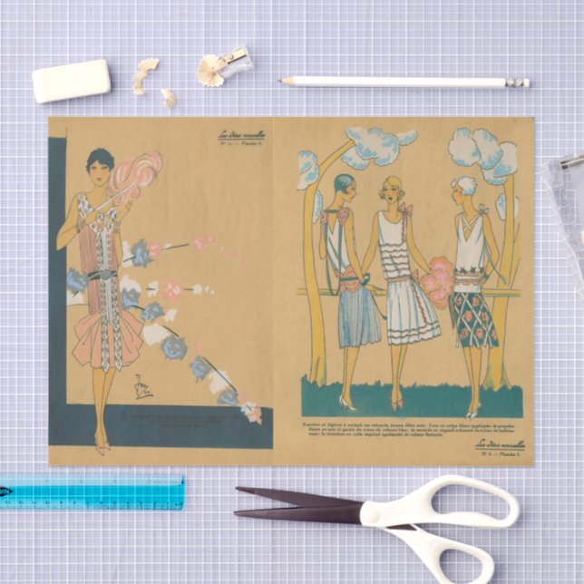 Vintage Women's French Fashion Hats Dresses Seidenpapier (Handwerk)