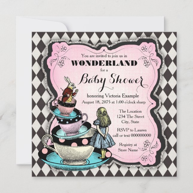 Vintage Wonderland Babydusche Einladung (Vorderseite)