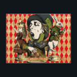 Vintage Wonderland-Zeichen Postkarte<br><div class="desc">Die Vintagen Originalabbildungen des Mad Hatter,  des Weißen Kaninchens und der Königin Alice,  von Alice im Wunderland & Through the Looking Glass,  auf schwarzem und harlequin-Muster-Hintergrund,  zeichnen sich durch ein stilvolles Design aus.</div>