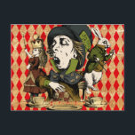 Vintage Wonderland-Zeichen Postkarte<br><div class="desc">Die Vintagen Originalabbildungen des Mad Hatter, des Weißen Kaninchens und der Königin Alice, von Alice im Wunderland & Through the Looking Glass, auf schwarzem und harlequin-Muster-Hintergrund, zeichnen sich durch ein stilvolles Design aus.</div>