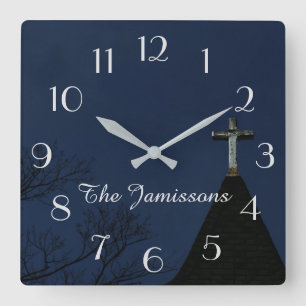 Vintage Wooden Cross, Clock, Personalized Quadratische Wanduhr